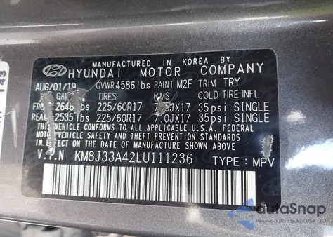 2020 Hyundai Tucson Value из США, поврежденный, VIN KM8J33A42LU111236